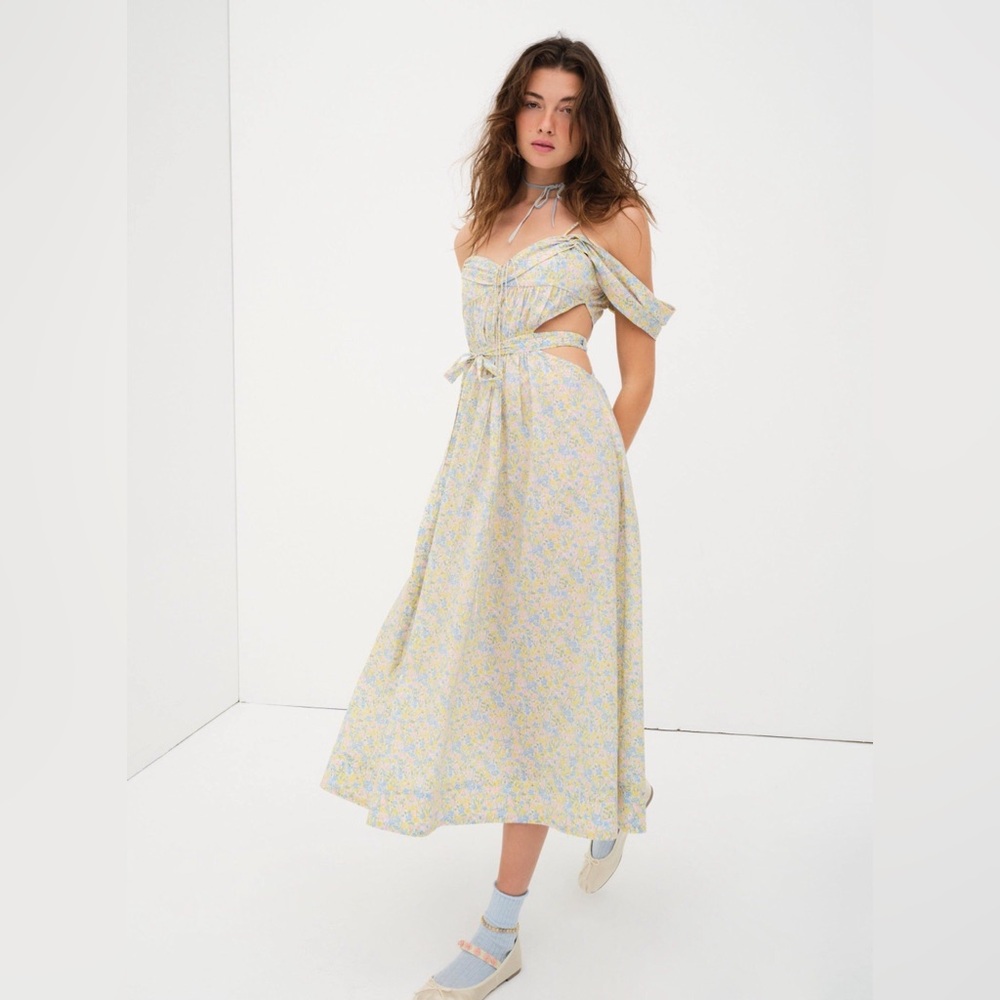 For Love and Lemons Sibylla Cotton Midi Dress, Sun Dress, Full Skirt, Floral, XL - Picture 4 of 7